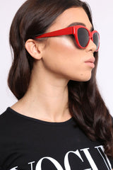 Red Slight Cat Eye Rounded Frame Sunglasses - Kina-Sunglasses