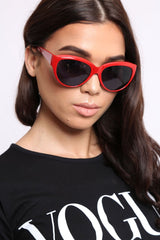 Red Slight Cat Eye Rounded Frame Sunglasses - Kina-Sunglasses