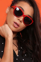 Red Slight Cat Eye Rounded Frame Sunglasses - Kina-Sunglasses