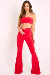 Red Slinky Bandeau Flared Trouser Co-ord - Isola-Co-ords