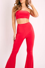 Red Slinky Bandeau Flared Trouser Co-ord - Isola-Co-ords