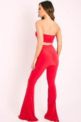 Red Slinky Bandeau Flared Trouser Co-ord - Isola-Co-ords