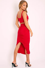 Red midi skirt shops co ord