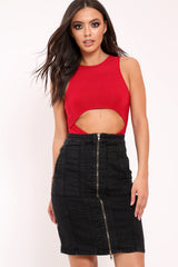 Red Slinky Cut Out Middle Bodysuit - Jolissa-Bodysuits