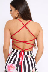 Red Slinky Lace Up Back Bodysuit - Danella-Bodysuits