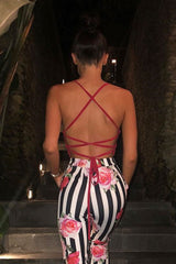 Red Slinky Lace Up Back Bodysuit - Danella-Bodysuits