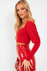 Red Slinky Off Shoulder Crop Top - Danni-Crop Tops