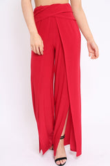 Red Slinky Split Front Trousers - Karly-Trousers