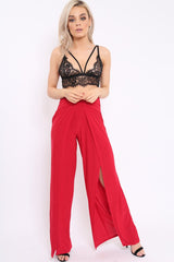 Red Slinky Split Front Trousers - Karly-Trousers