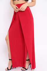 Red Slinky Split Front Trousers - Karly-Trousers