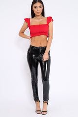 Red Smocked Frill Crop Top - Lenni-Crop Tops