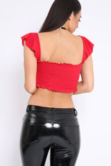 Red Smocked Frill Crop Top - Lenni-Crop Tops