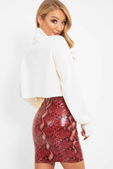 Red Snake Print Faux Leather Zip Skirt - Edda-Skirts