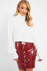 Red Snake Print Faux Leather Zip Skirt - Edda-Skirts