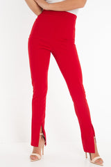 Red Split Front Flared Trousers - Florie-Trousers