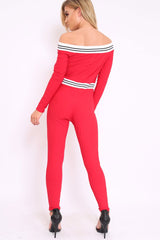 Red Sports Trim Bardot Jumpsuit - Millie-Jumpsuits