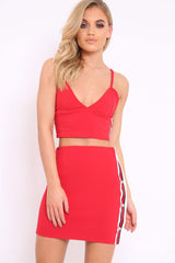 Red Sports Trim Bralet and Skirt Co-ord - Evangeline-Co-ords
