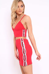 Red Sports Trim Bralet and Skirt Co-ord - Evangeline-Co-ords