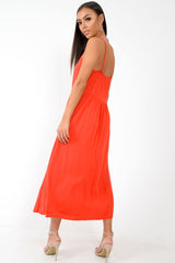 Red Strappy Button Down Midi Dress - Shaelee-Dresses