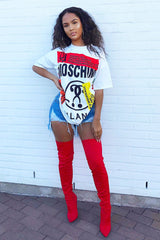 Red Stretch Thigh High Boots - Lariya-Boots