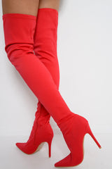 Red Stretch Thigh High Boots - Mialynn-Boots