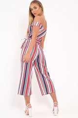 Red Stripe Bardot Culotte Jumpsuit - Annarae-Jumpsuits