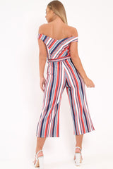 Red Stripe Bardot Culotte Jumpsuit - Annarae-Jumpsuits
