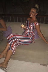 Red Stripe Bardot Culotte Jumpsuit - Annarae-Jumpsuits