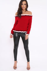 Red Stripe Bardot Knitted Jumper - Bailey-Jumper