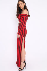 Red Stripe Bardot Ruffle Top and Trouser Set - Inas-Co-ords