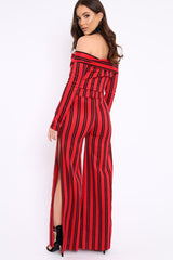 Red Stripe Bardot Ruffle Top and Trouser Set - Inas-Co-ords