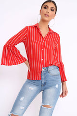 Red Stripe Bell Sleeved Shirt - Aairah-Tops