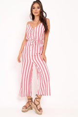 Red Stripe Button Up Jumpsuit - Zayda-Jumpsuits