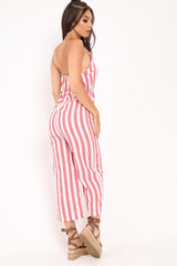 Red Stripe Button Up Jumpsuit - Zayda-Jumpsuits