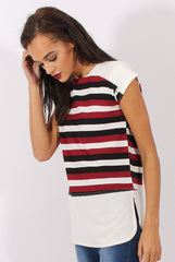 Red Stripe Cap Sleeve Tee - Hillary-T-shirt