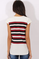 Red Stripe Cap Sleeve Tee - Hillary-T-shirt