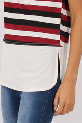 Red Stripe Cap Sleeve Tee - Hillary-T-shirt