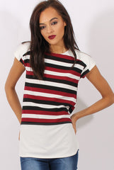 Red Stripe Cap Sleeve Tee - Hillary-T-shirt