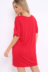 Red Stripe Front T Shirt Dress - Kamden-Dresses