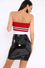 Red Stripe Knit Frill Bandeau Crop Top - Poppy-Crop Tops