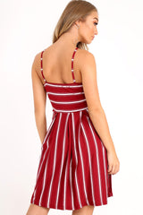 Red Stripe Multi Strap Skater Dress - Kadince-Dresses