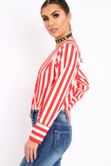 Red Stripe Plunge Satin Bodysuit - North-Bodysuits