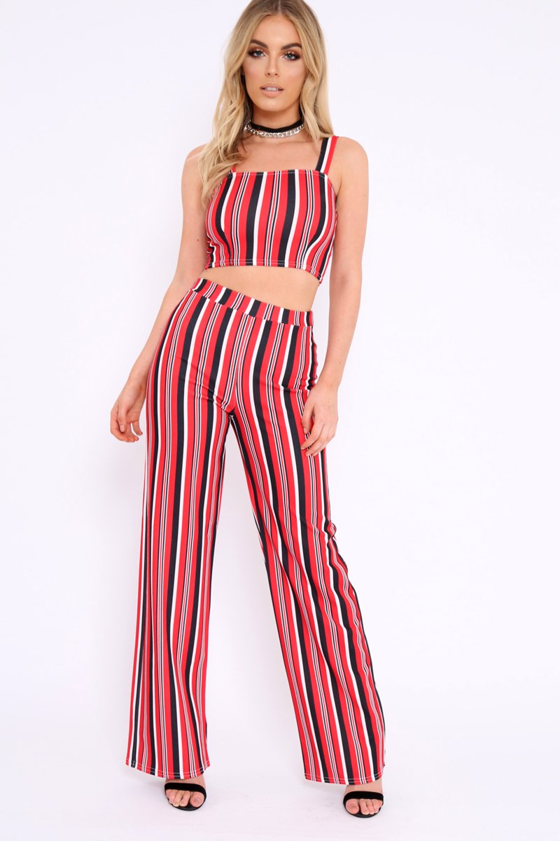 Red Striped Crop Top and Trousers Co-ord Set - Kimmy-Co-ords