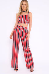 Red Striped Crop Top and Trousers Co-ord Set - Kimmy-Co-ords