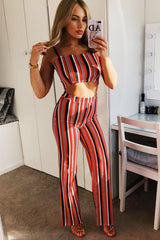 Red Striped Crop Top and Trousers Co-ord Set - Kimmy-Co-ords
