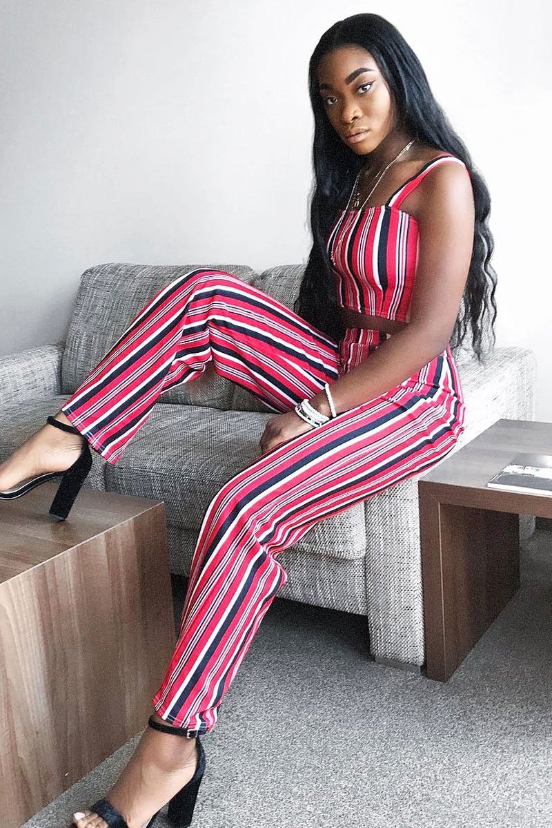 Red Striped Crop Top and Trousers Co-ord Set - Kimmy-Co-ords