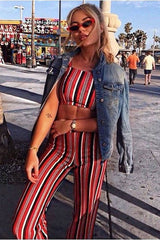 Red Striped Crop Top and Trousers Co-ord Set - Kimmy-Co-ords