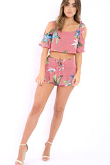 Red Striped Floral Shorts - Madalene-Shorts