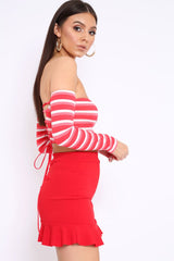 Red Striped Lace Up Back Crop Top - Cerys-Tops