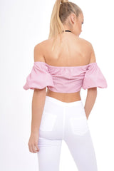 Red Striped Lace Up Bardot Crop Top - Malin-Crop Tops